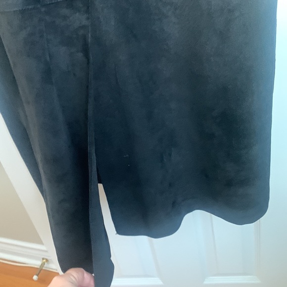 Vintage Black Suede and Leather Full Length Coat Leather Ribbon Detail - Picture 10 of 14